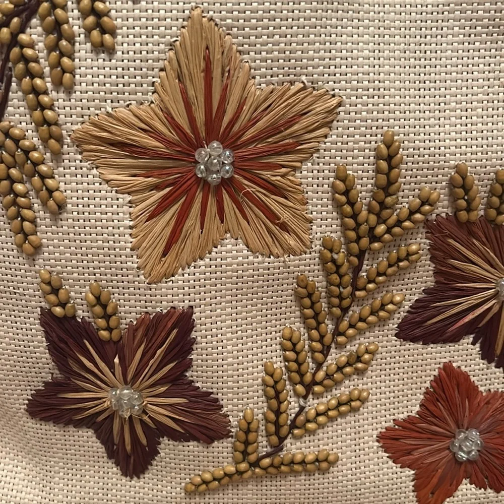 Vintage Preston & York 100% Straw Embroidered Bag
